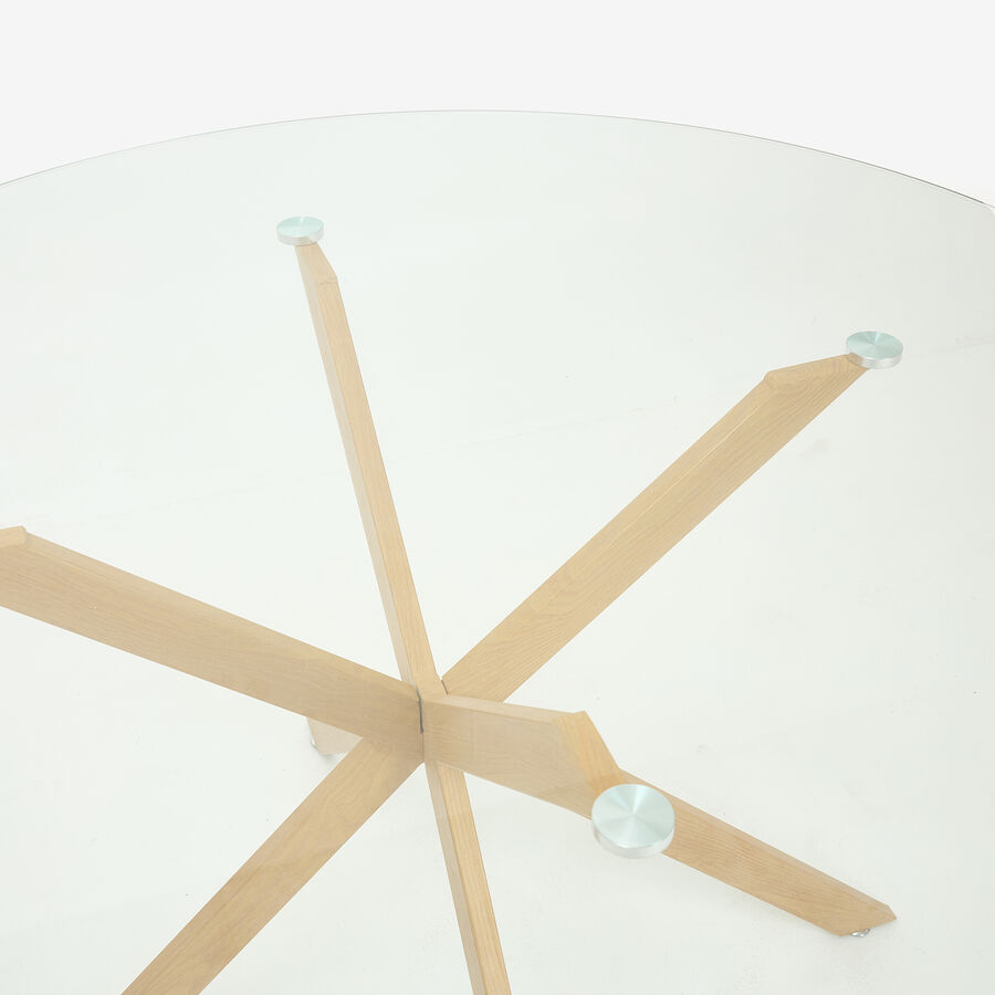 Mesa de comedor de cristal con patas de madera natural Fita &Oslash;120x75cm
