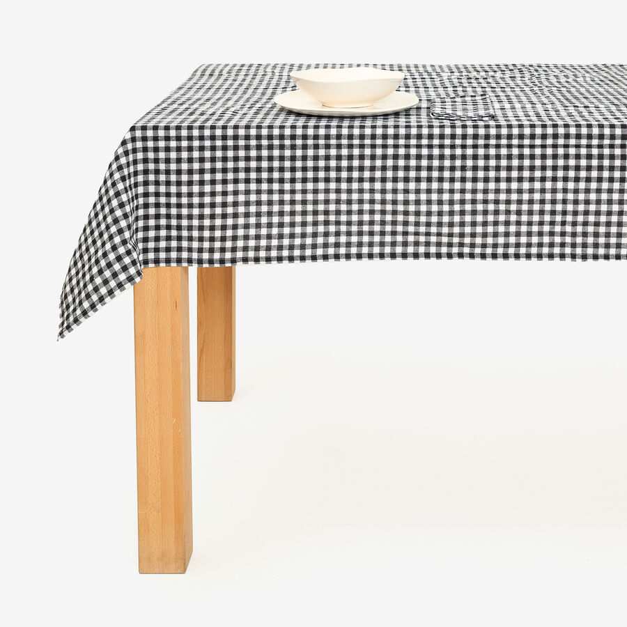 Mantel de algod&oacute;n Vichy negro 140x140cm