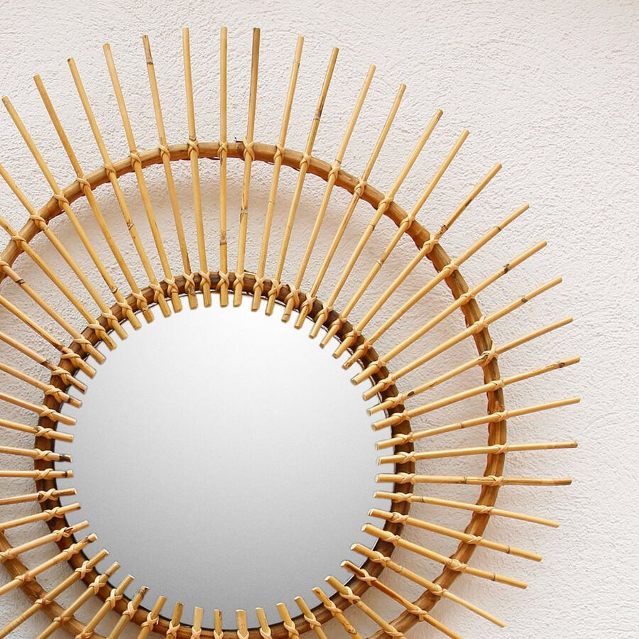 Espejo de pared redonde de rat&aacute;n Sunlight &Oslash;90cm