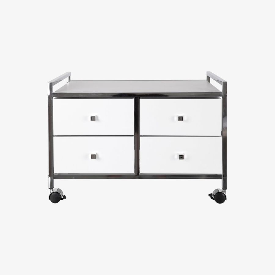 Carro de ba&ntilde;o de metal con ruedas y 4 cajones 64x40x43cm