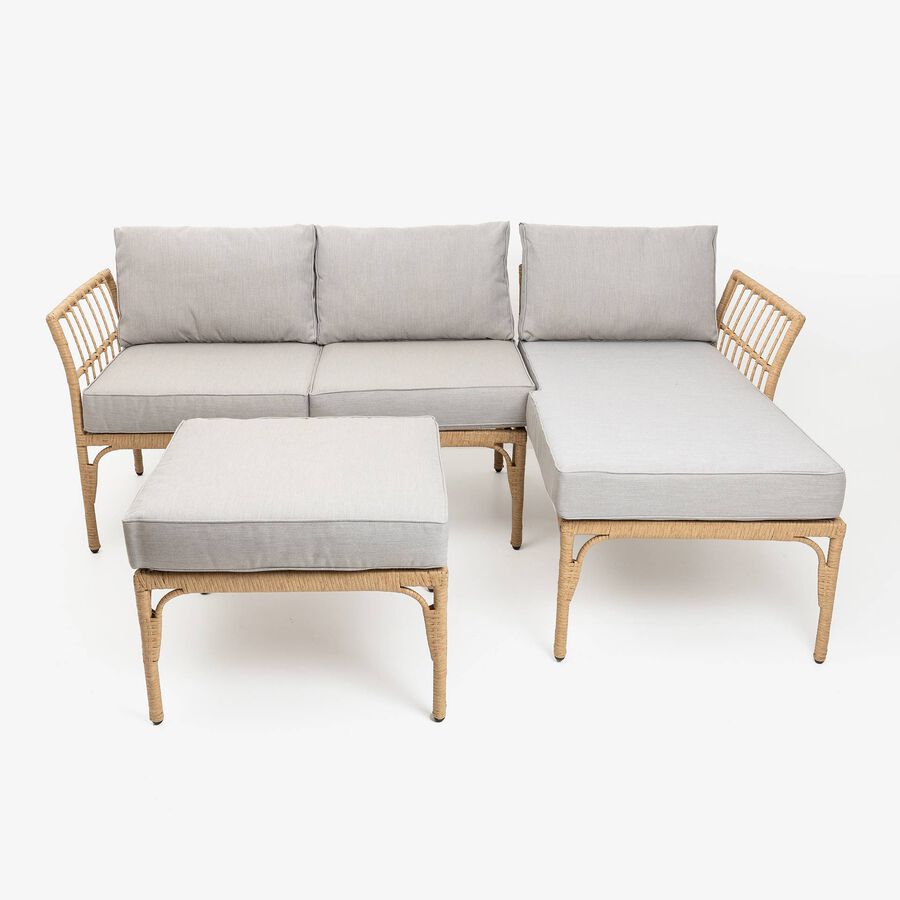 Sof&aacute; de jard&iacute;n chaise longue con puf de rat&aacute;n sint&eacute;tico Balos