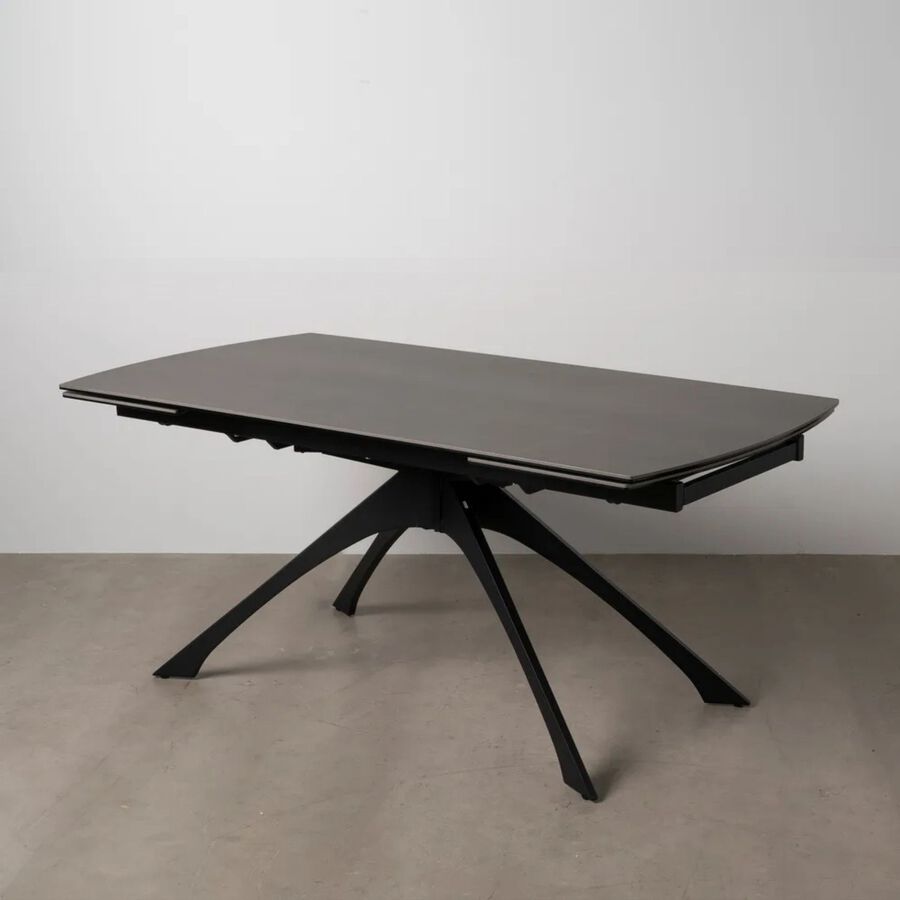 Mesa de comedor extensible de cer&aacute;mica y cristal gris oscuro 180/260x90x76cm
