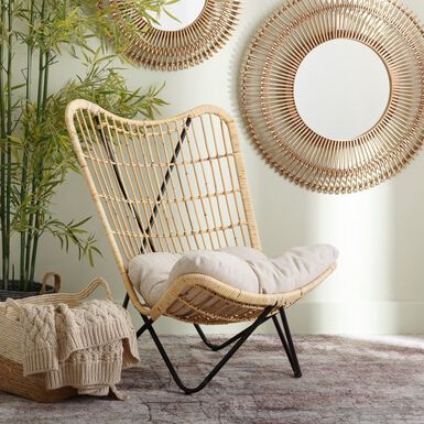 Butaca de fibras naturales y metal con cojín 76x76x87cm