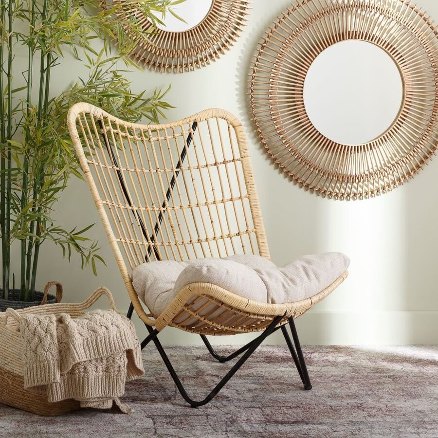 Butaca de fibras naturales y metal con cojín 76x76x87cm