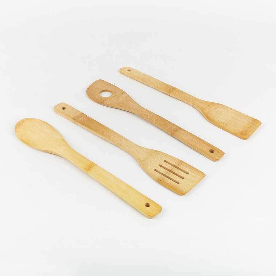 Set de 4 utensilios con portautensilios de bambú