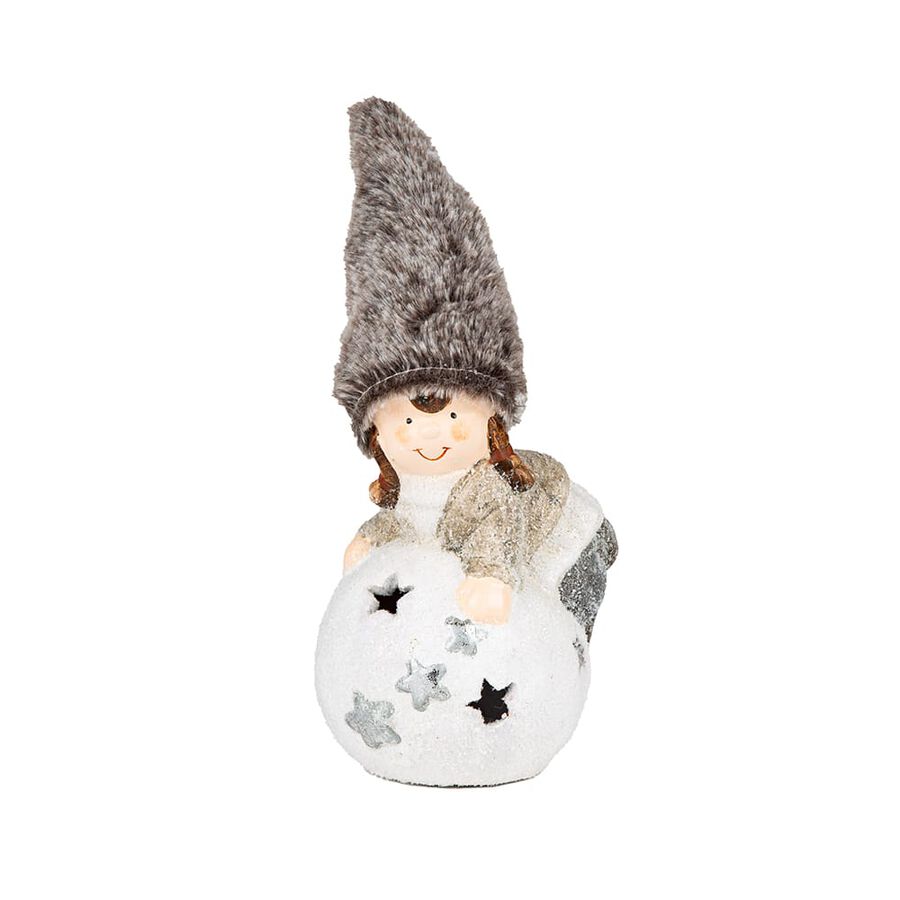 Portavelas ni&ntilde;a con gorro cer&aacute;mica 11x85cm