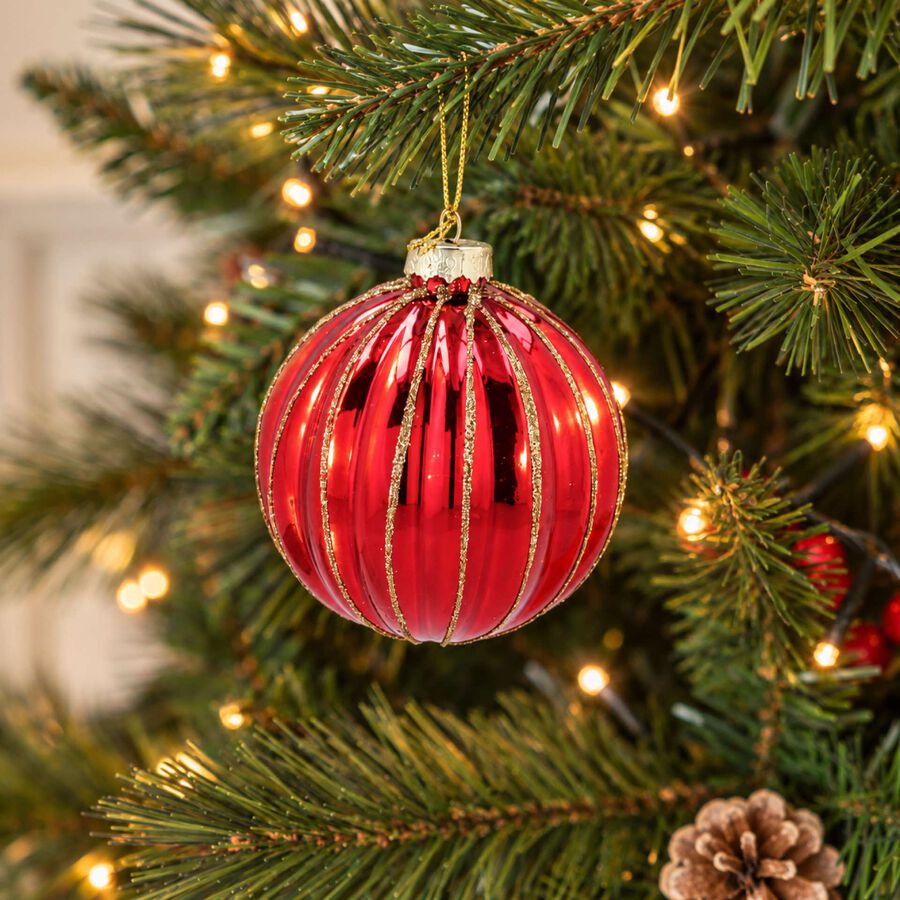 Bola de Navidad roja y dorada de cristal &Oslash;8cm