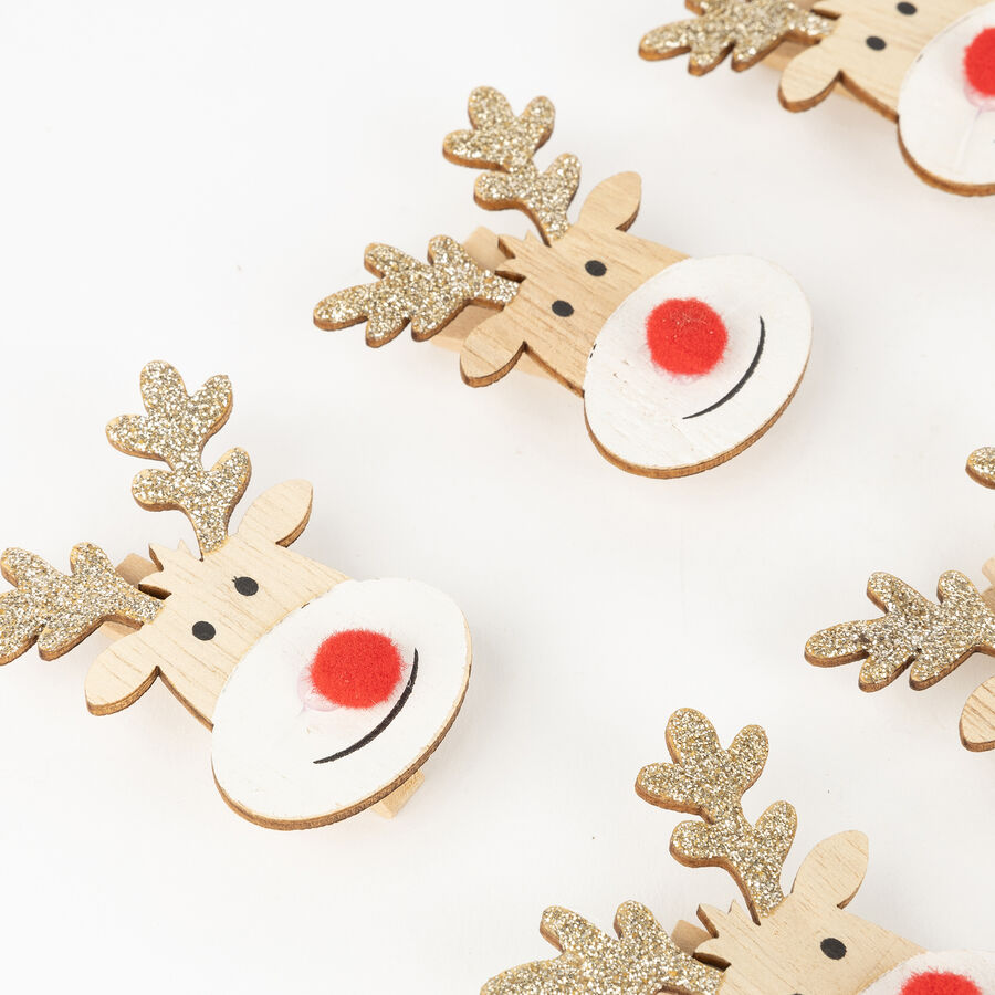 Set de 6 pinzas de madera Renos 5,5cm