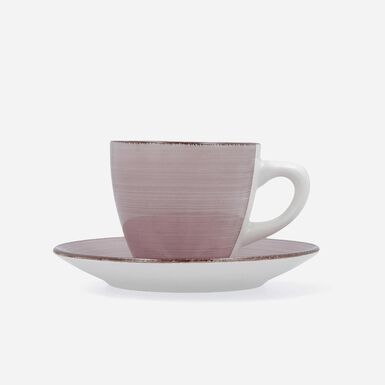 Set 2 tazas con plato rosa de gres Vita 22cl