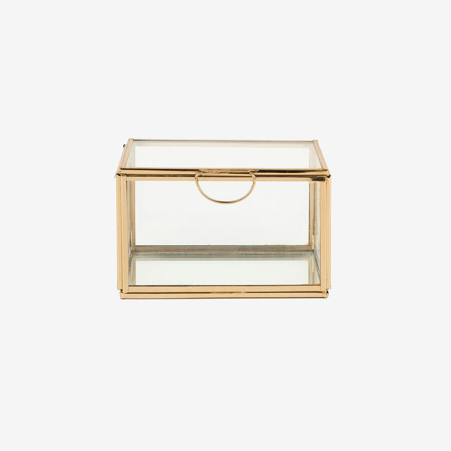 Joyero de cristal dorado con tapa Bay 13x8cm