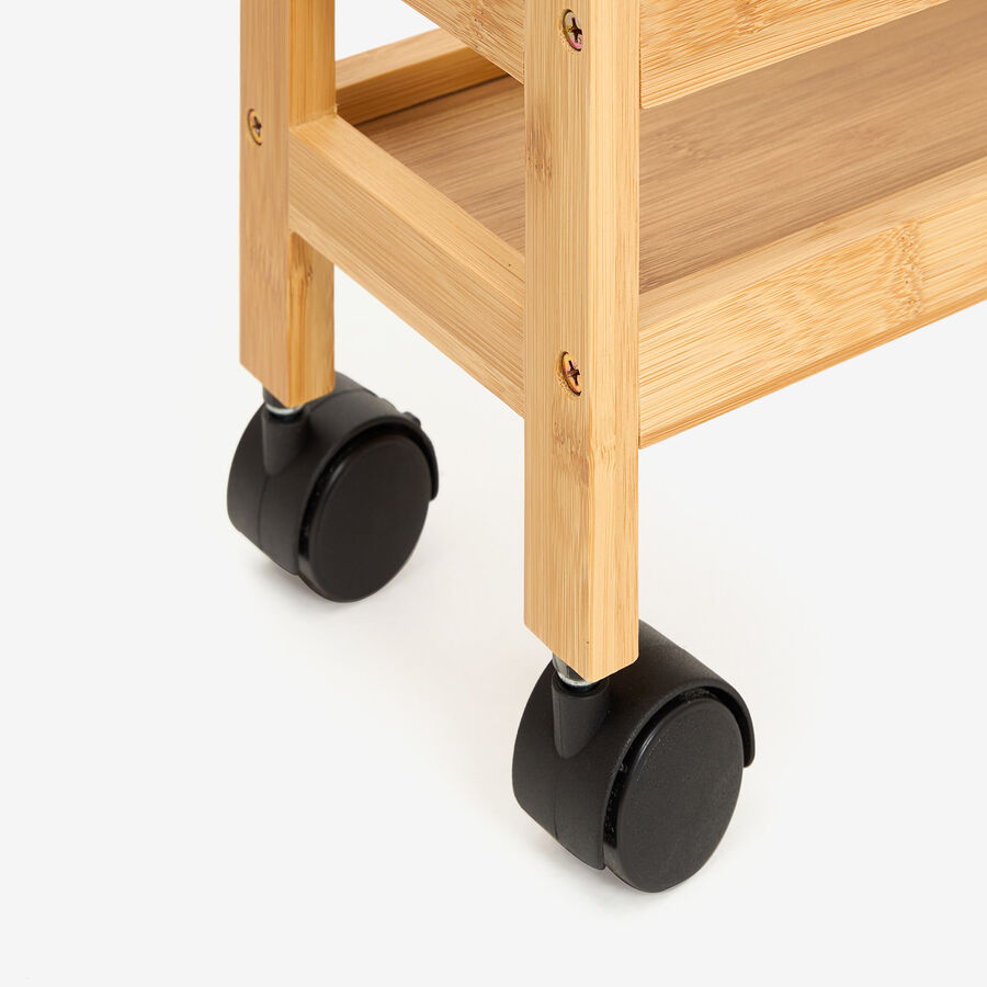 Carro de ba&ntilde;o de bamb&uacute; con 3 estantes Mikko 36x15x74cm