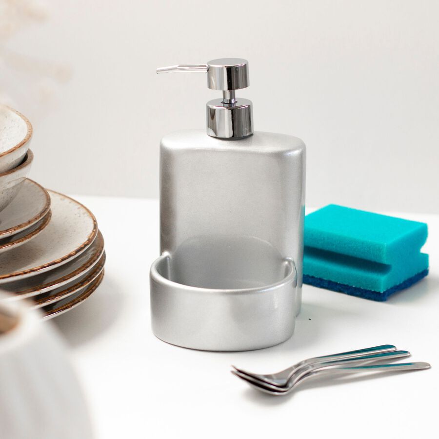 Dispensador de jabón de cocina de plástico gris 10x12x18cm