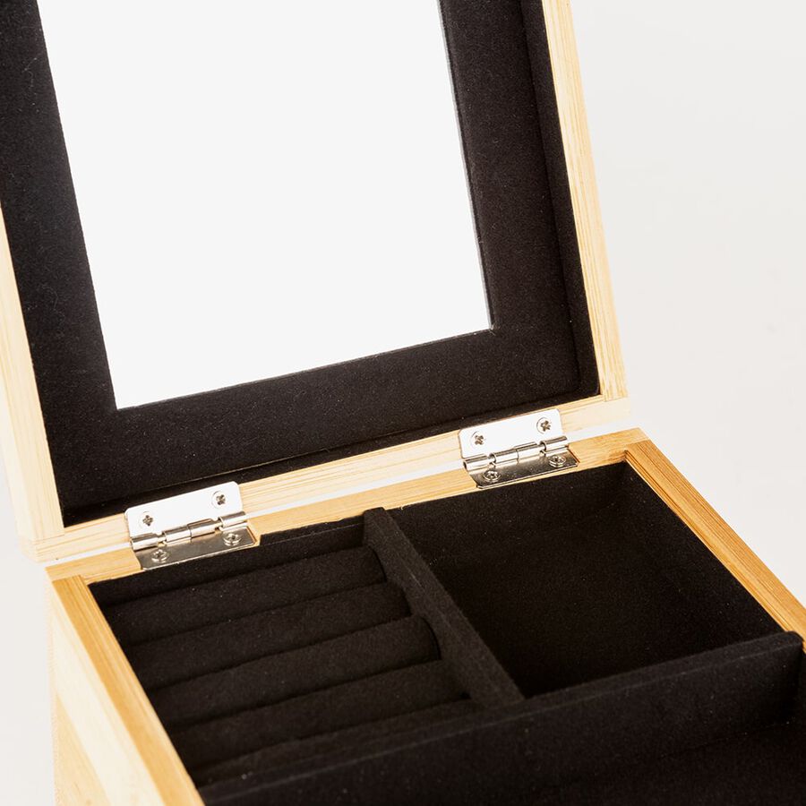 Joyero de bamb&uacute; con 2 compartimentos 15x15x10cm