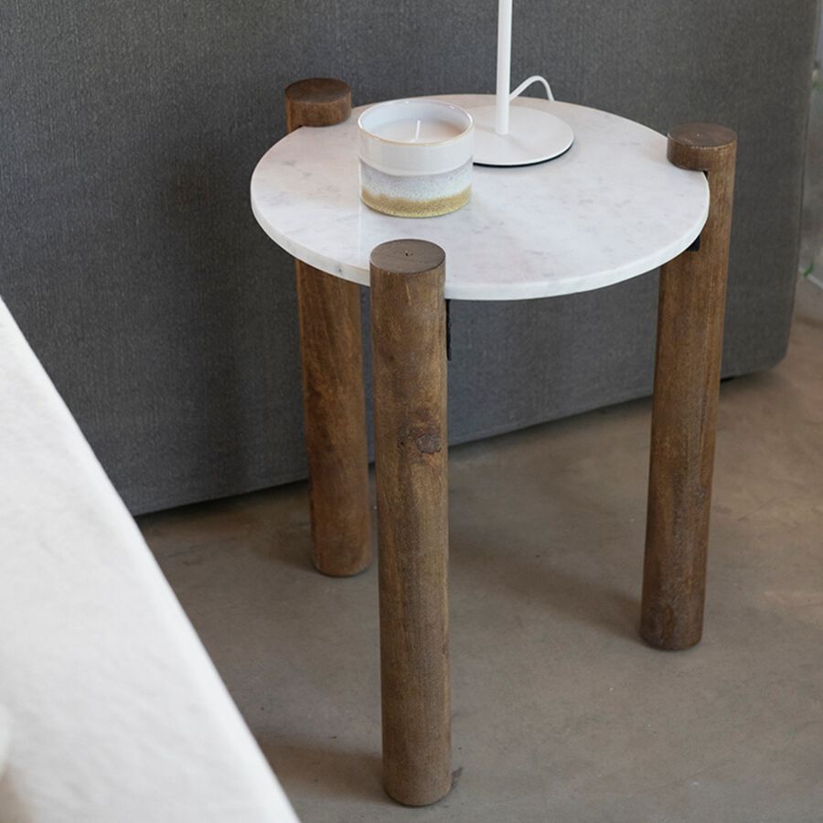Mesa auxiliar de mármol y madera Houston Ø40x50cm Clau&Chloe