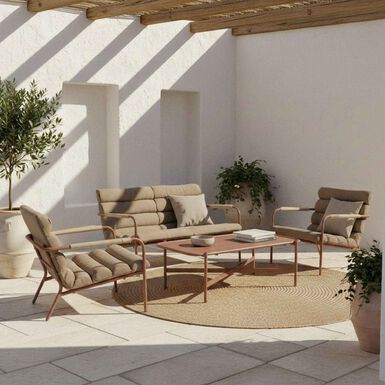 Conjunto de jard&iacute;n para 4 personas de acero caoba Solani
