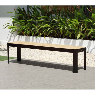 Banco de jard&iacute;n negro de madera y aluminio 181x40x45cm