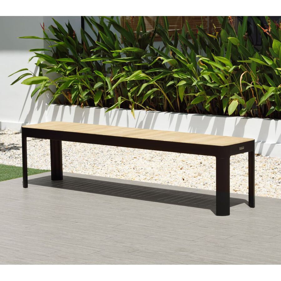 Banco de jard&iacute;n negro de madera y aluminio 181x40x45cm