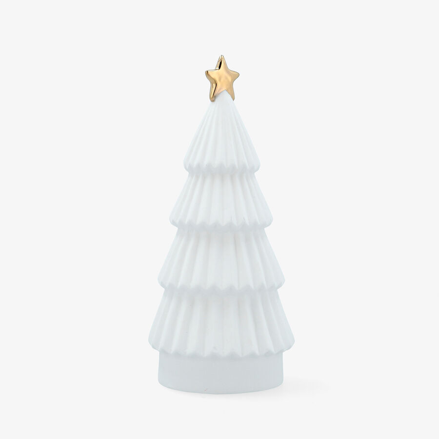 Figura decorativa de &aacute;rbol de Navidad de porcelana blanca con luz LED &Oslash;10x23cm