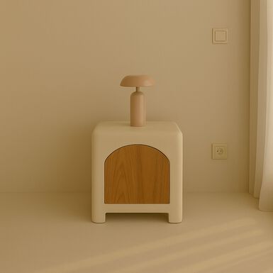 Mesita de noche de madera de acacia y microcemento Kurli 50x40x45cm Clau&Chloe
