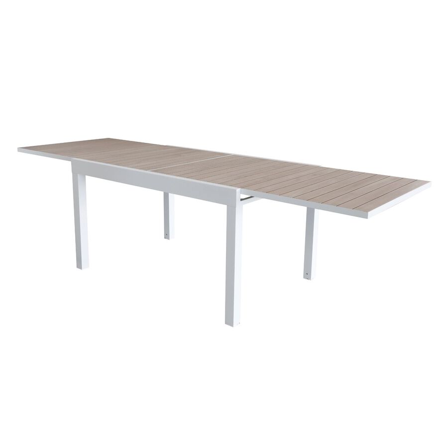 Mesa de jardín extensible de aluminio blanco con efecto madera Albir 135/270x90x76cm