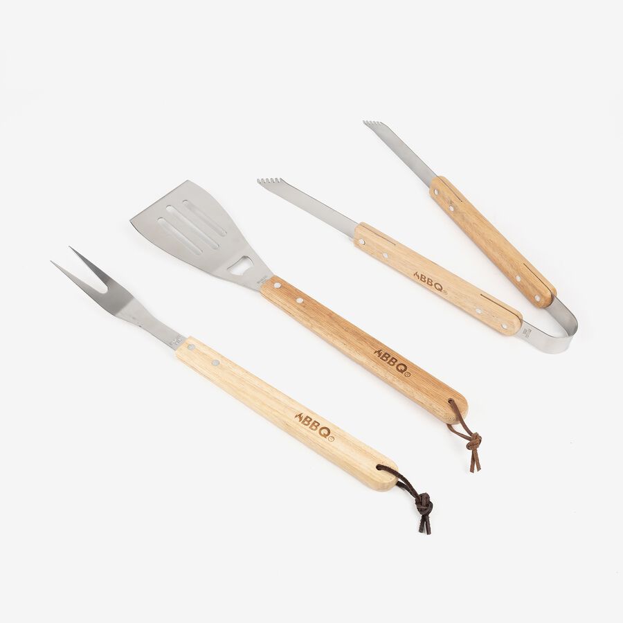 Conjunto de tres utensilios para barbacoa de acero inoxidable
