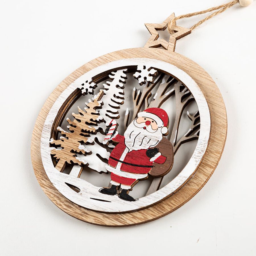 Bola de madera con muñeco de nieve para colgar 11x14cm