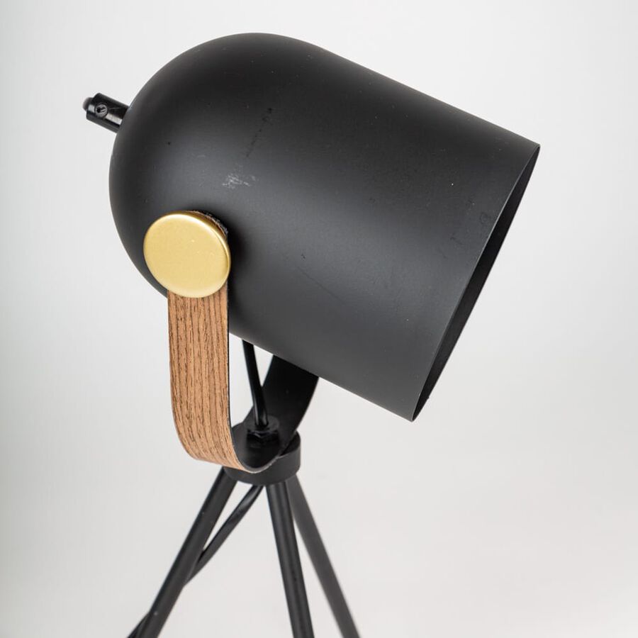 Lámpara de mesa trípode negra de metal