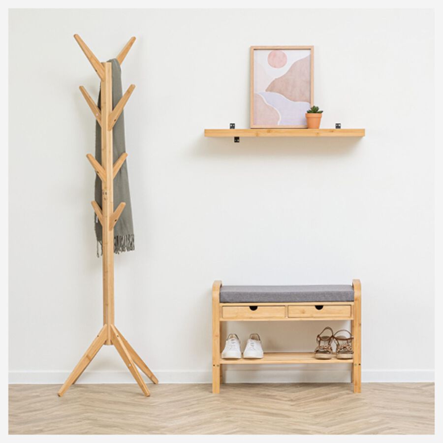 Banco con zapatero de bamb&uacute; Riley 74x34x55cm