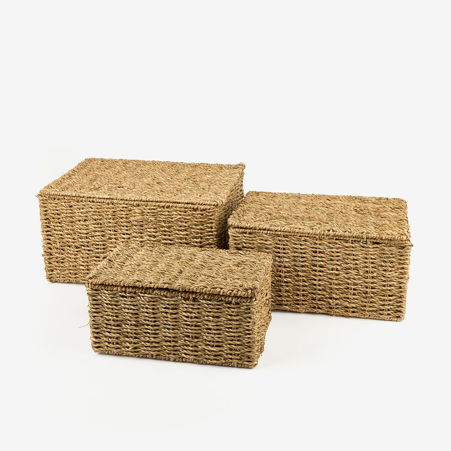 Cesta con tapa de fibras naturales Teris 34x24x18cm