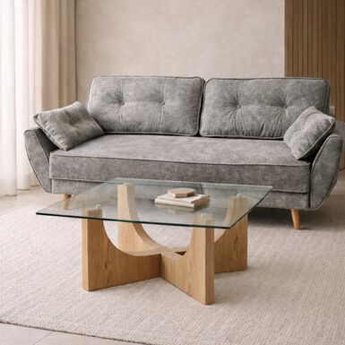 Mesa de centro de cristal y madera DM Mil&aacute;n 85x85x45cm