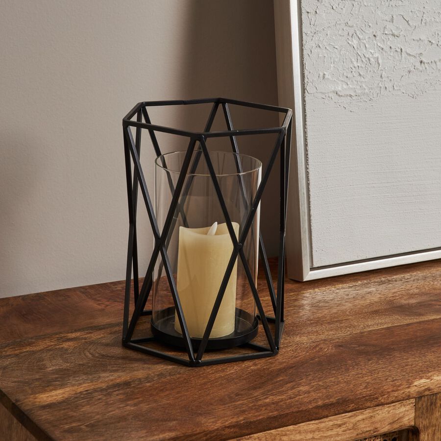 Portavelas de metal negro Kurk 20x18x26cm