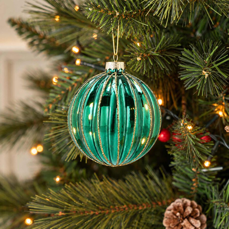 Bola de Navidad verde y dorada de cristal &Oslash;8cm