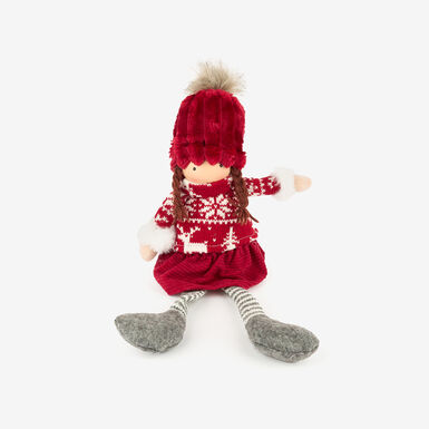 Figura decorativa Muñeca sentada con jersey rojo 39cm