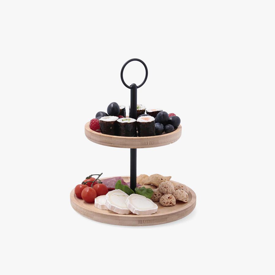 Bandeja expositor de 2 niveles de madera &Oslash;20/&Oslash;15x25cm Bambu