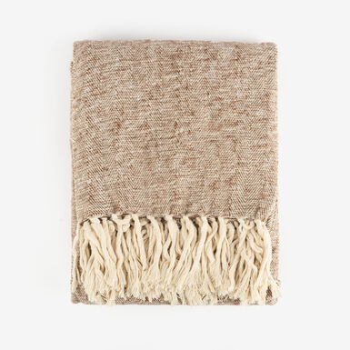 Plaid con flecos de algod&oacute;n marr&oacute;n 130x170cm