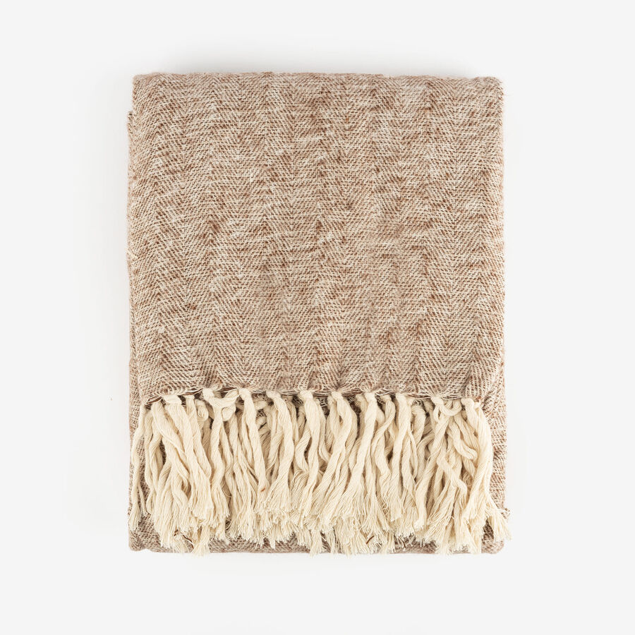 Plaid con flecos de algod&oacute;n marr&oacute;n 130x170cm