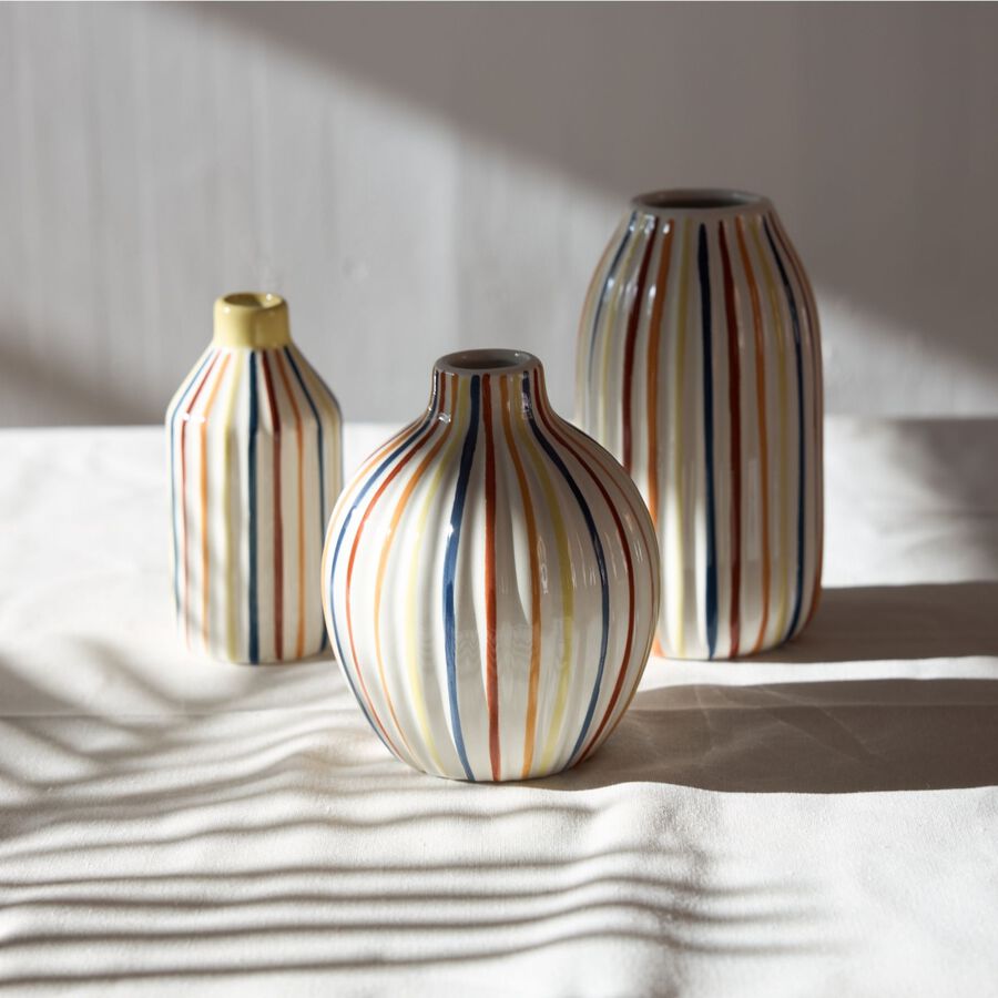 Jarrón de cerámica rayas multicolor Tibor Ø12x15cm