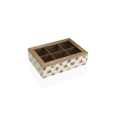 Caja de t&eacute; de madera con 6 compartimentos Fruta 17x24x7cm