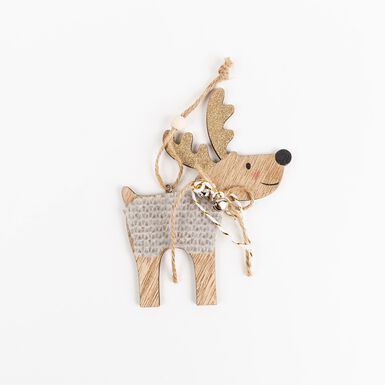 Adorno colgante de madera Reno 11x14cm
