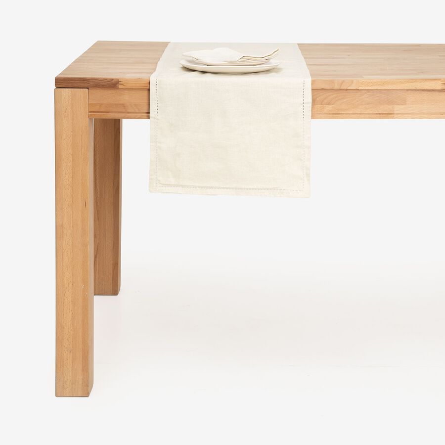 Camino de mesa de algod&oacute;n y lino beige Elin 38x140cm
