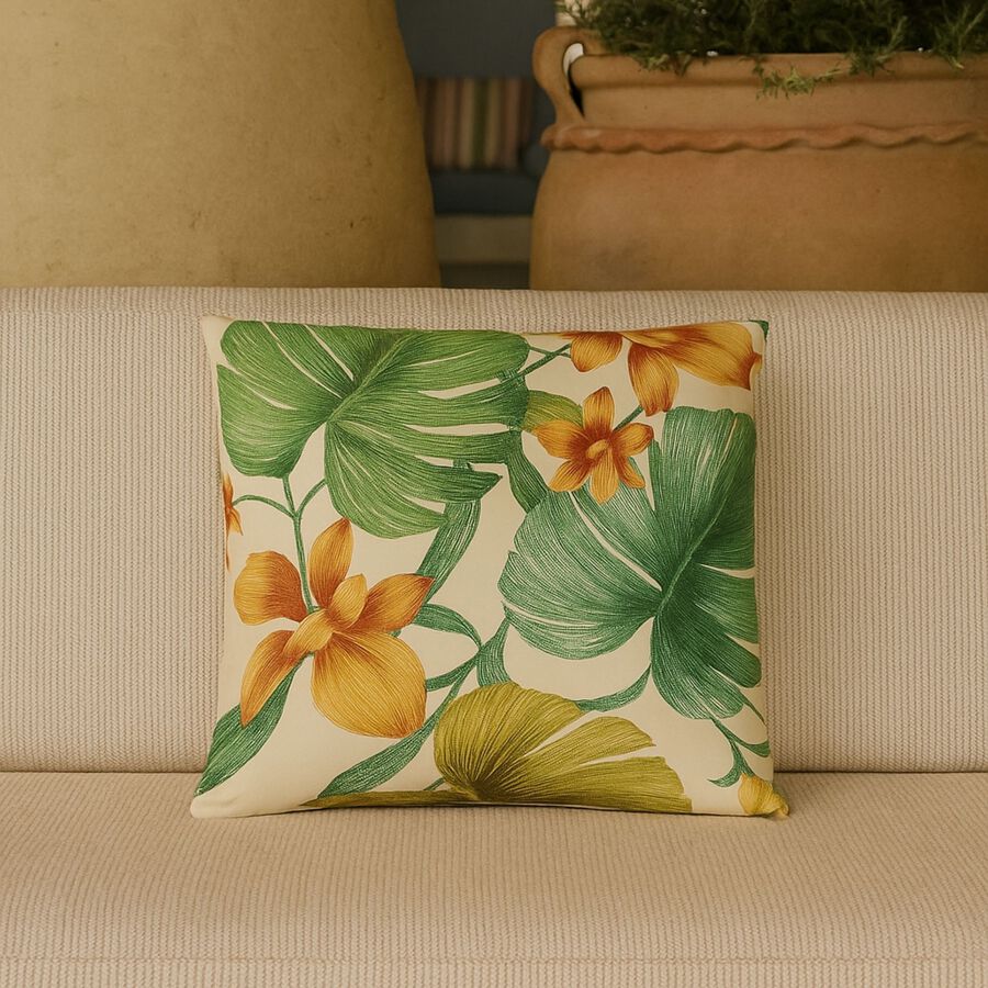 Cojín de exterior verde Hojas 43x43cm