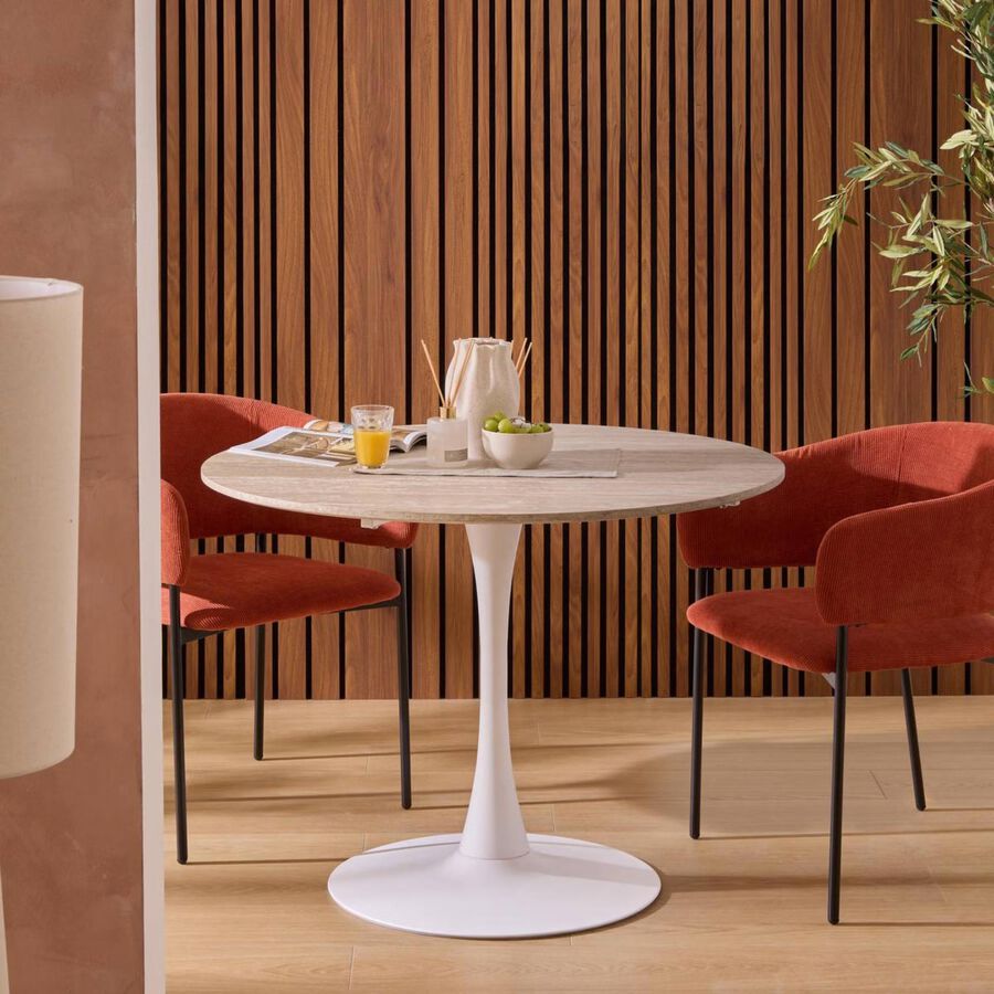 Mesa de comedor blanca de madera efecto travertino Joran &Oslash;102cm 