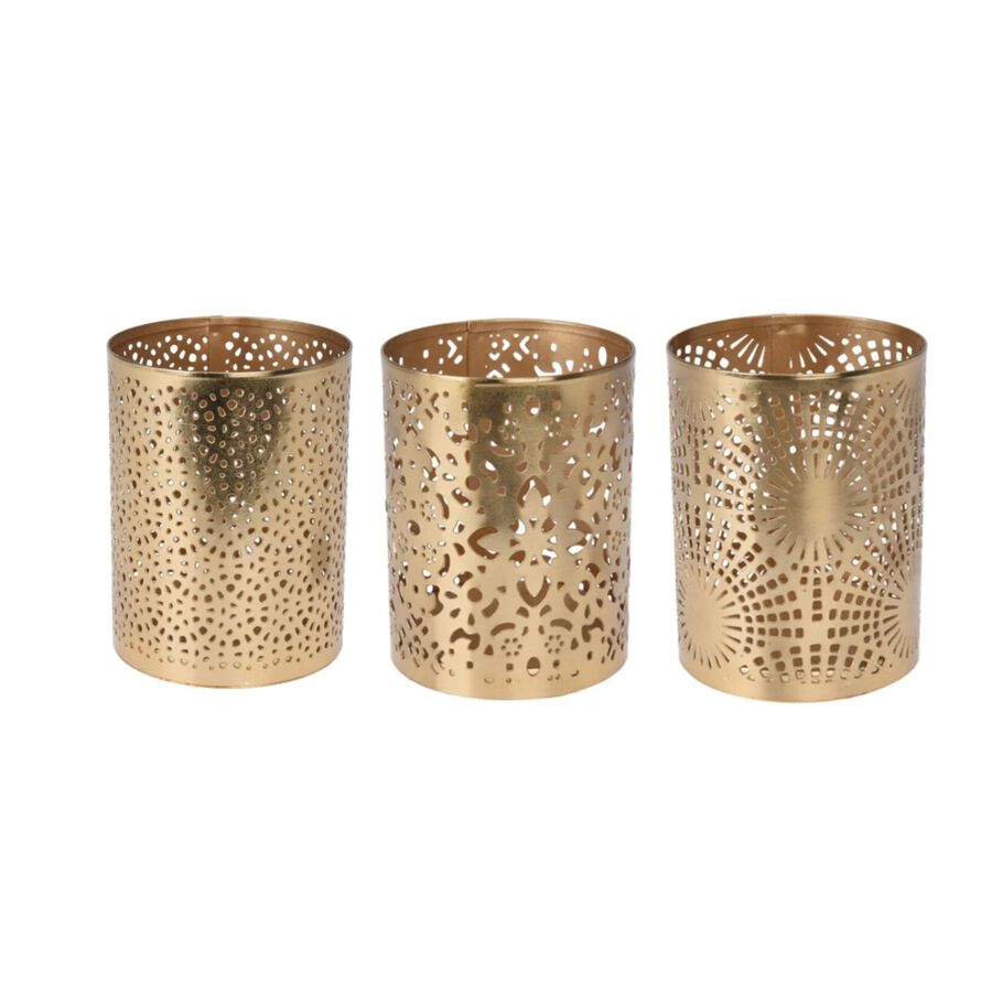 Portavelas de hierro dorado Ø10x15cm en varios modelos