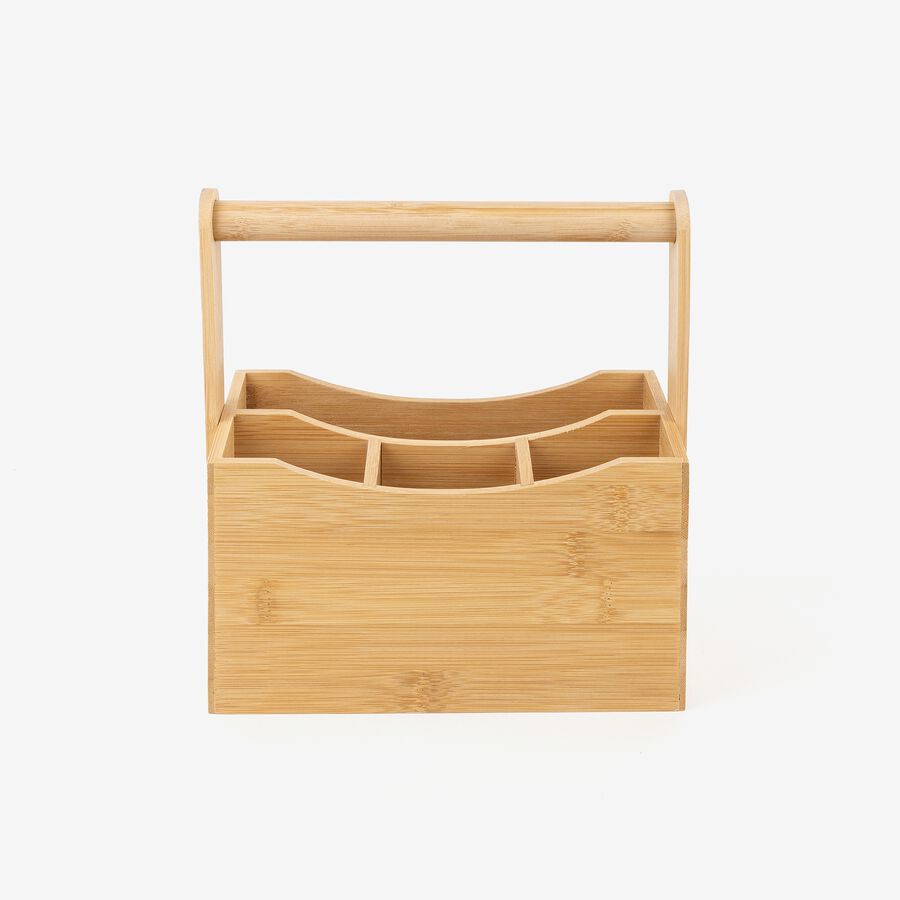 Cubertero con asa de madera de bamb&uacute; 23x14x24cm