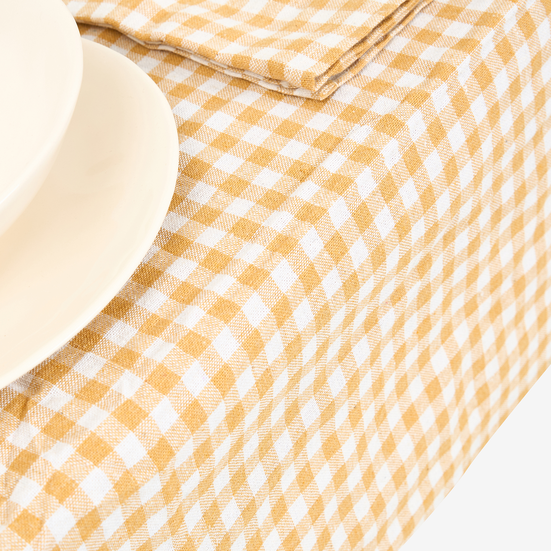 Mantel de algodón Vichy mostaza 140x140cm