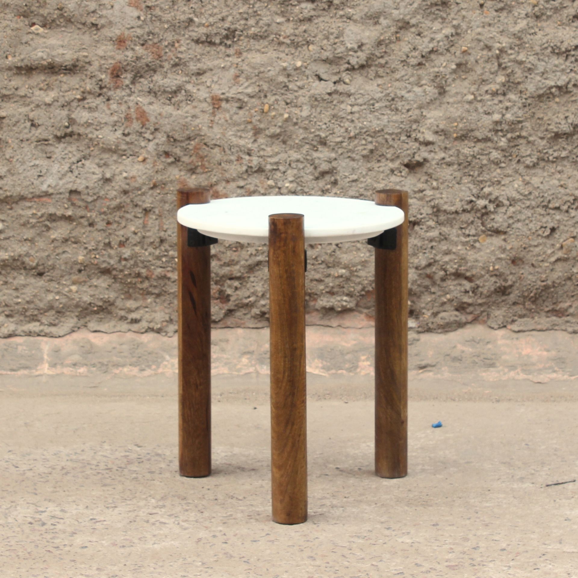 Mesa auxiliar de mármol y madera Houston Ø40x50cm Clau&Chloe