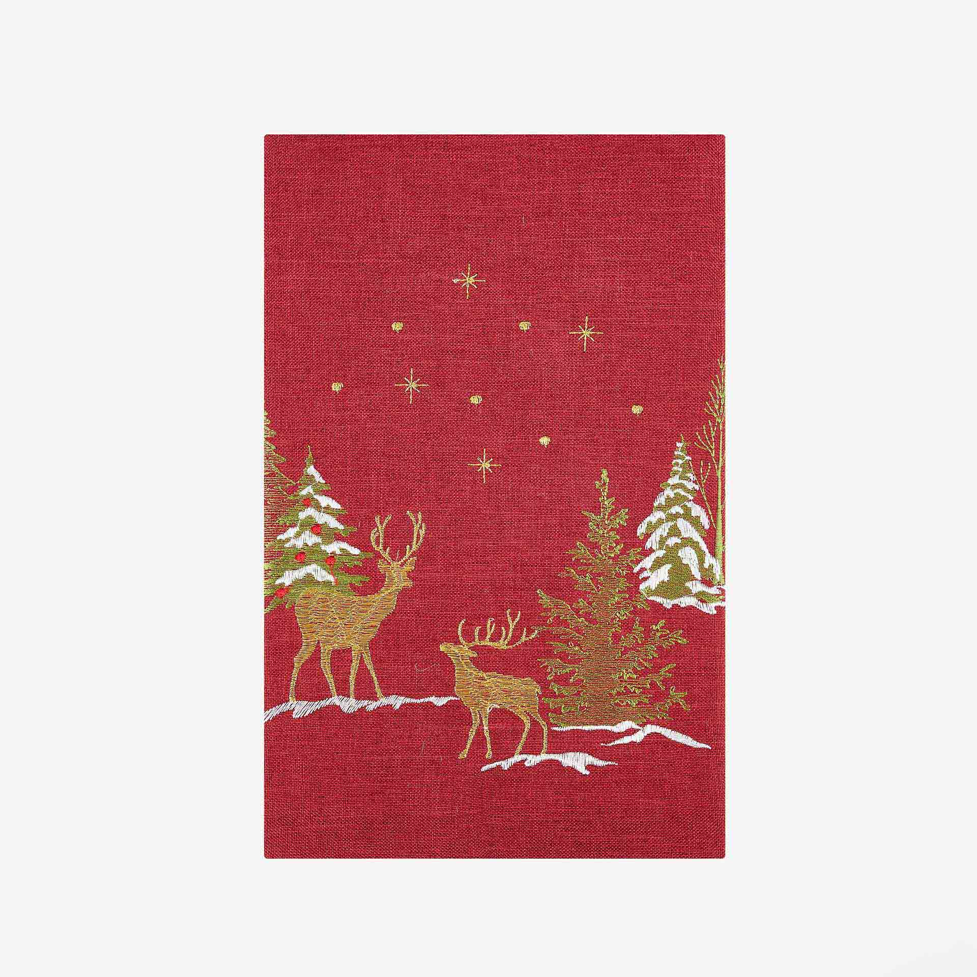 Camino de mesa rojo bordado Abetos 50x150cm