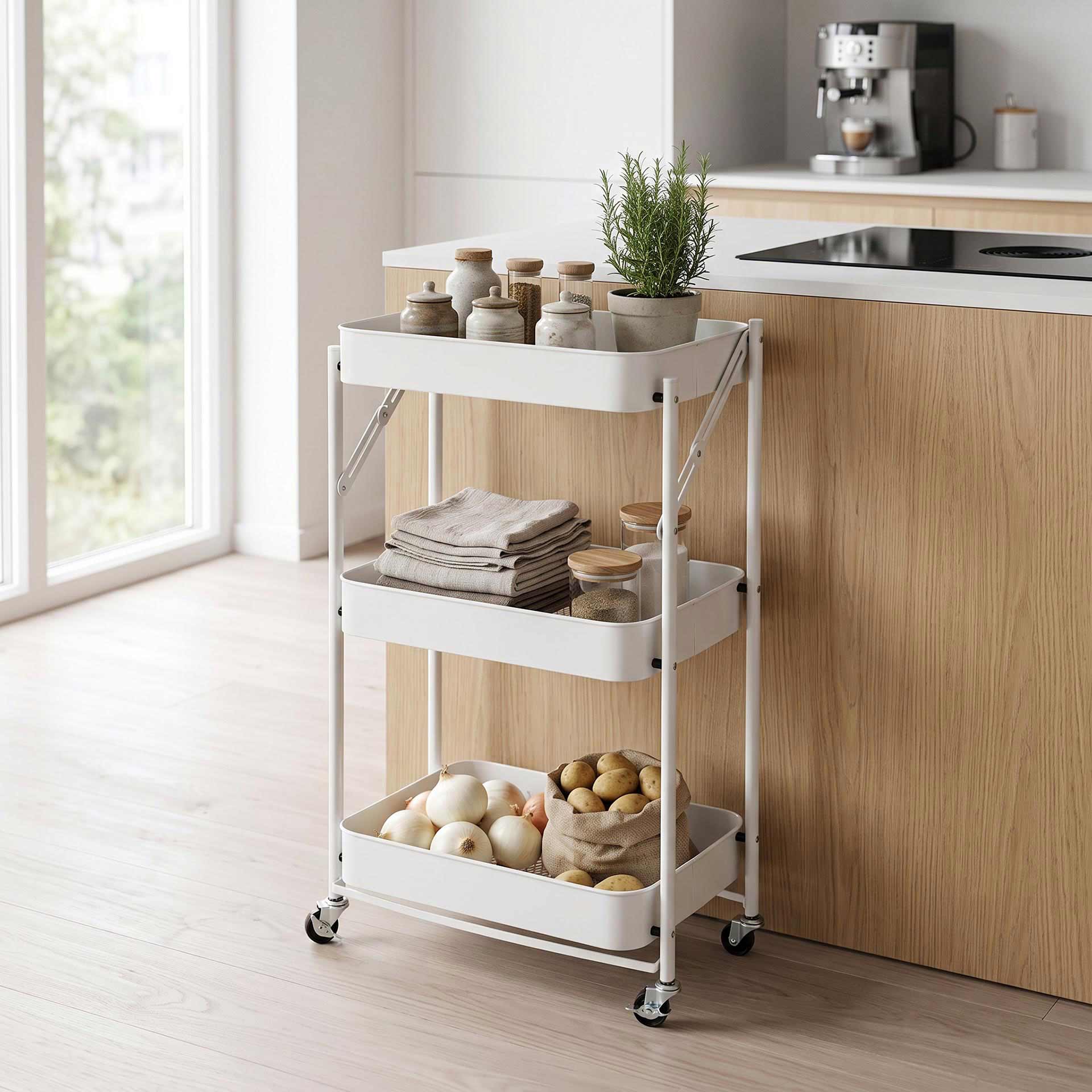 Carro de cocina plegable blanco de hierro Ares 77cm