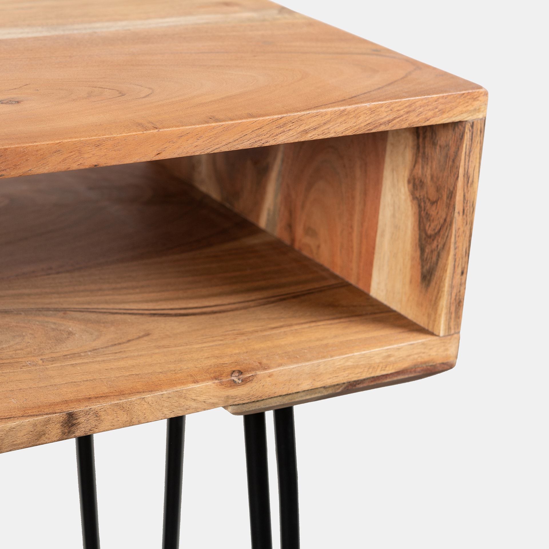 Consola de madera acacia con estanteria 115x35x76cm