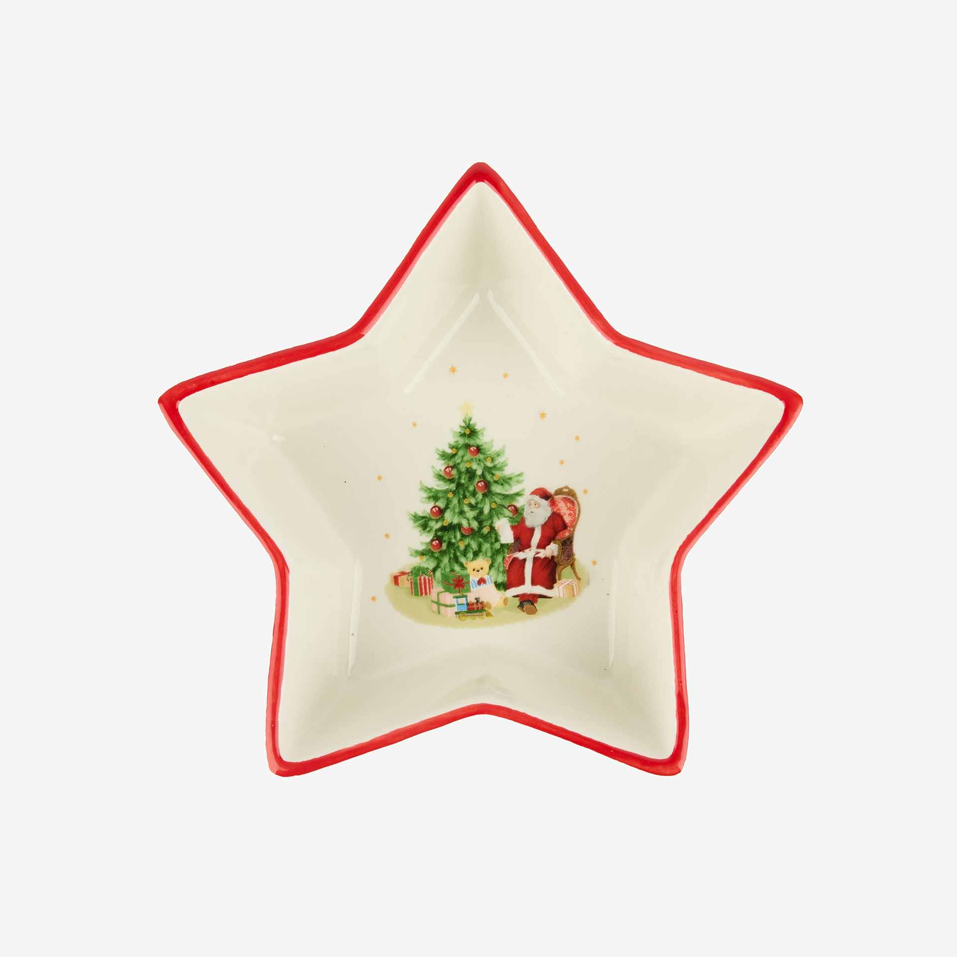 Bol estrella de cer&aacute;mica Santa Claus con &aacute;rbol 18cm